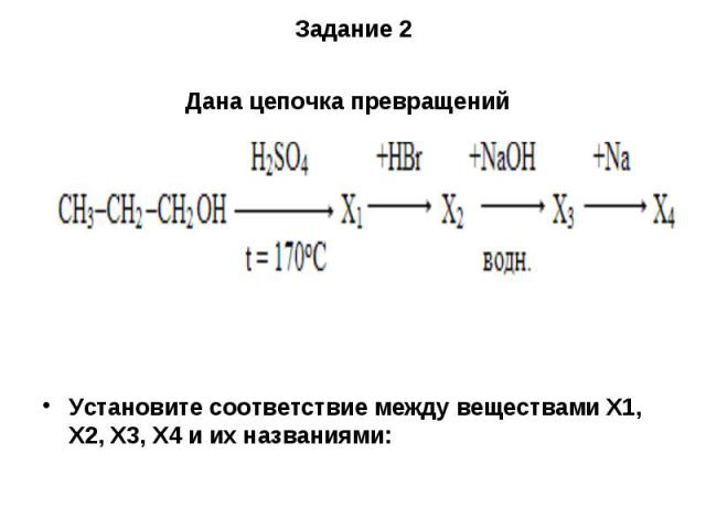 Установите соответствие между веществами X1, Х2, Х3, Х4 и их названиями: