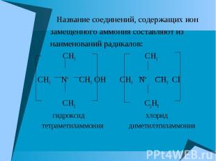 Название соединений, содержащих ион Название соединений, содержащих ион замещенн