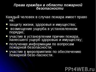 Права граждан в области пожарной безопасности Права граждан в области пожарной б