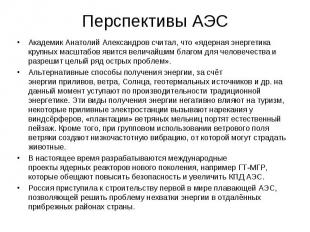 Академик&nbsp;Анатолий Александров&nbsp;считал, что «ядерная энергетика крупных
