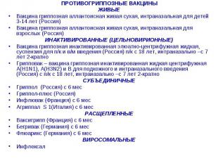 ЖИВЫЕ ЖИВЫЕ Вакцина гриппозная аллантоисная живая сухая, интраназальная для дете