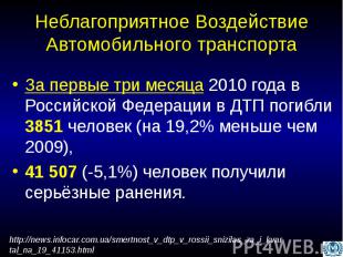 За первые три месяца 2010 года в Российской Федерации в ДТП погибли 3851 человек
