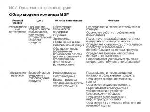 ИСУ. Организация проектных групп Обзор модели команды MSF