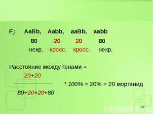 F1: AaBb, Aabb, aaBb, aabb F1: AaBb, Aabb, aaBb, aabb 80 20 20 80 некр. кросс. к