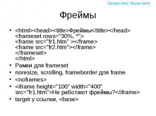 &lt;html&gt;&lt;head&gt;&lt;title&gt;Фреймы&lt;/title&gt;&lt;/head&gt; &lt;frame