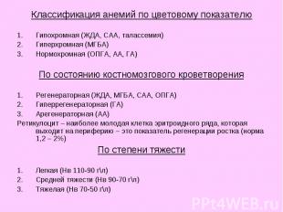 Классификация анемий по цветовому показателю Классификация анемий по цветовому п