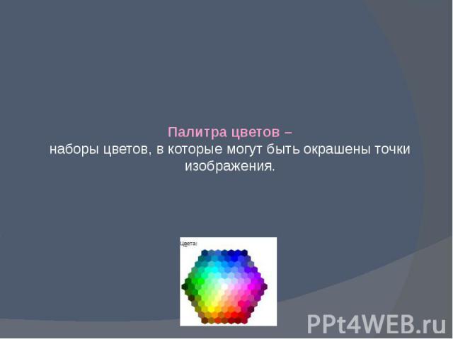 Палитра цветов – наборы цветов, в которые могут быть окрашены точки изображения.