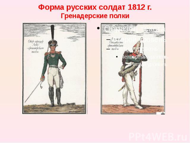 Форма русских солдат 1812 г. Гренадерские полки