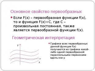 Основное свойство первообразных Если F(x) – первообразная функции f(x), то и фун