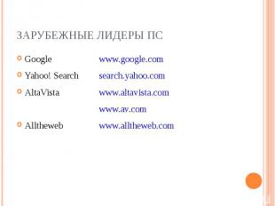 Google www.google.com Google www.google.com Yahoo! Search search.yahoo.com AltaV