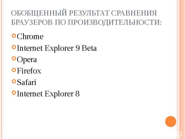 Chrome Chrome Internet Explorer 9 Beta Opera Firefox Safari Internet Explorer 8