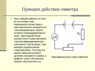 Простейший омметр состоит из источника тока, переменного резистора и чувствитель