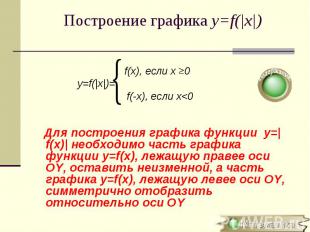f(x), если х 0 y=f(|x|)= f(-x), если х&lt;0 Для построения графика функции y=|f(