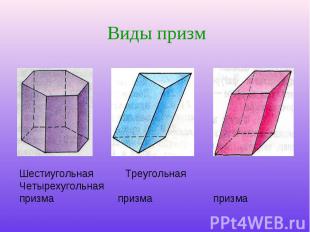 Шестиугольная Треугольная Четырехугольная призма призма призма Шестиугольная Тре