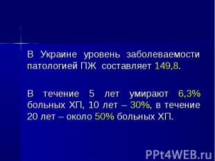 В Украине уровень заболеваемости патологией ПЖ составляет 149,8. В Украине урове