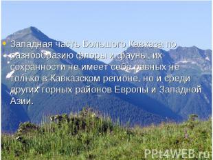 Западная часть Большого Кавказа по разнообразию флоры и фауны, их сохранности не