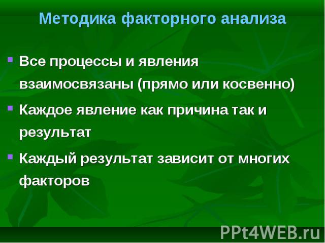 Все процессы и явления взаимосвязаны (прямо или косвенно) Все процессы и явления взаимосвязаны (прямо или косвенно) Каждое явление как причина так и результат Каждый результат зависит от многих факторов