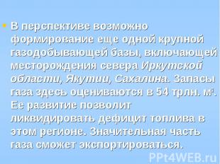 В перспективе возможно формирование еще одной крупной газодобывающей базы, включ