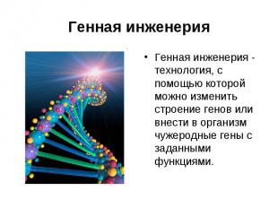 Генная инженерия - технология, с помощью которой можно изменить строение генов и