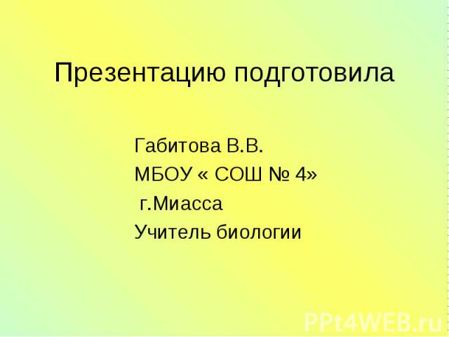 Габитова В.В. Габитова В.В. МБОУ « СОШ № 4» г.Миасса Учитель биологии