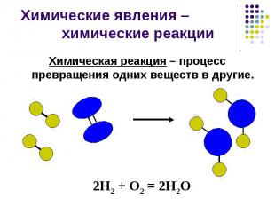 Химическая реакция – процесс превращения одних веществ в другие. Химическая реак