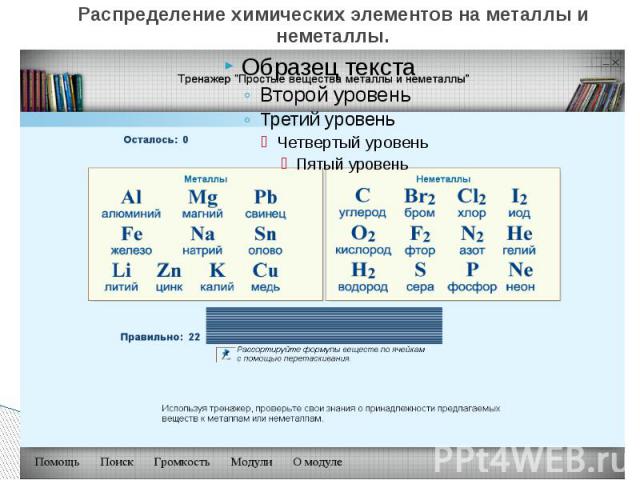 Распределение химических элементов на металлы и неметаллы.
