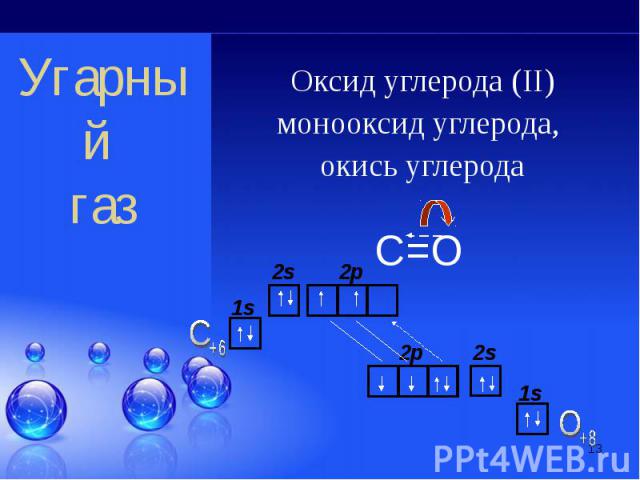 Оксид углерода (II) Оксид углерода (II) монооксид углерода, окись углерода С=О
