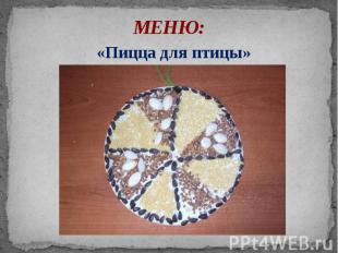МЕНЮ: «Пицца для птицы»