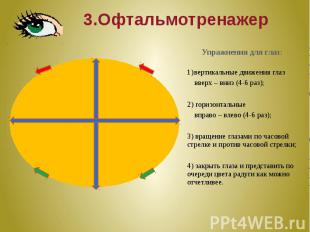 3.Офтальмотренажер Упражнения для глаз: вертикальные движения глаз вверх – вниз