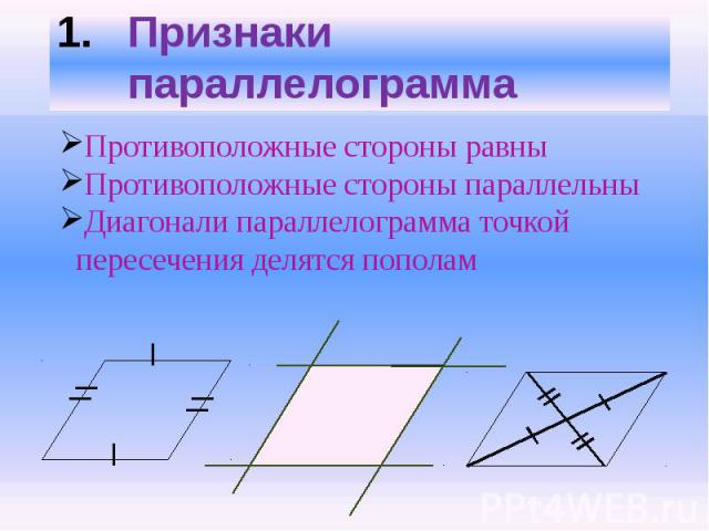 Признаки параллелограмма