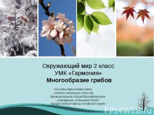 Окружающий мир 2 класс УМК «Гармония» Многообразие грибов Хохлова Ирина Борисовн