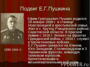 Подвиг Е.Г.Пушкина Ефим Григорьевич Пушкин родился 28 января 1899 г. в станице Н