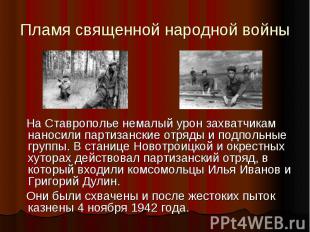 Пламя священной народной войны На Ставрополье немалый урон захватчикам наносили