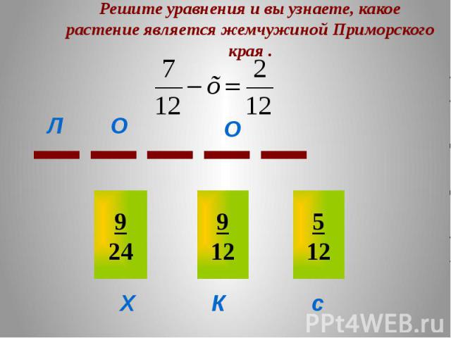 Решите уравнения и вы узнаете, какое растение является жемчужиной Приморского края .