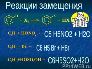 C6H 6+ HONO2 → C6H 6 + Br2 → C6H 6+HOSO2OH→