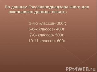 По данным Госсанэпиднадзора книги для школьников должны весить: По данным Госсан