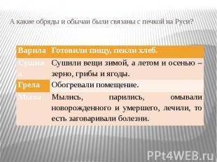 А какие обряды и обычаи были связаны с печкой на Руси?