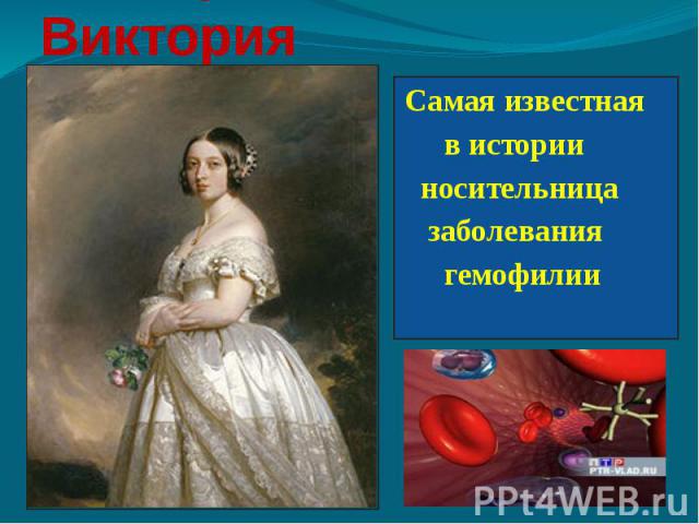 Королева Виктория Самая известная в истории носительница заболевания гемофилии