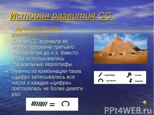 2)Древнеегипетская десятичная СС. 2)Древнеегипетская десятичная СС. Данная СС во