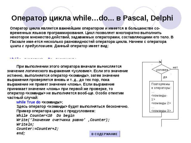 Оператор цикла while…do... в Pascal, Delphi