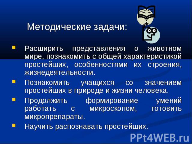 Расширить представления о животном мире, познакомить с общей характеристикой простейших, особенностями их строения, жизнедеятельности. Расширить представления о животном мире, познакомить с общей характеристикой простейших, особенностями их строения…