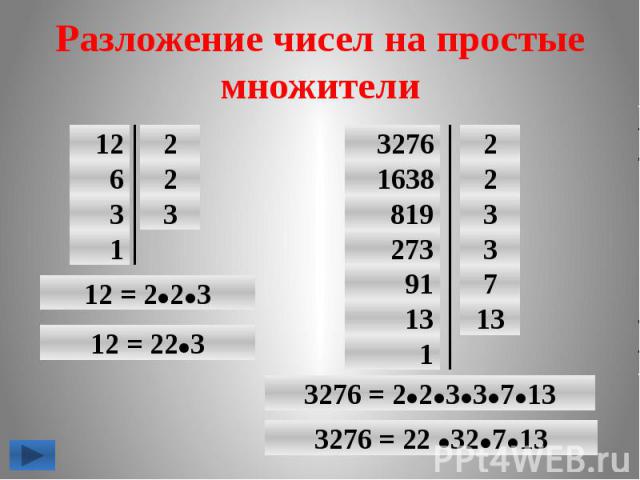 Разложение чисел на простые множители