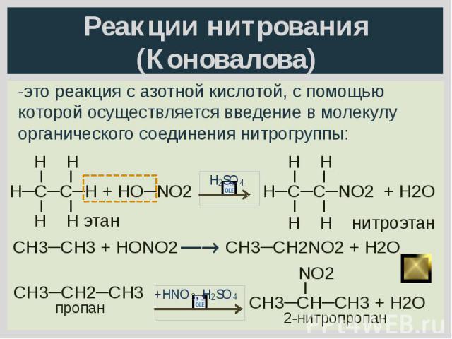 Бром реагирует с азотной кислотой. Реакция Коновалова нитрование. Этан и азотная кислота реакция. Реакция Коновалова (нитрование алканов). Взаимодействие этана с азотной кислотой.