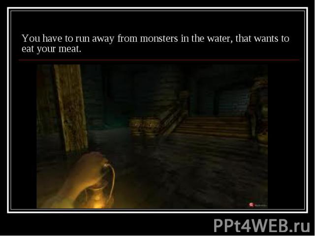 You have to run away from monsters in the water, that wants to eat your meat.