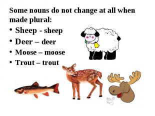 Sheep - sheep Sheep - sheep Deer – deer Moose – moose Trout – trout