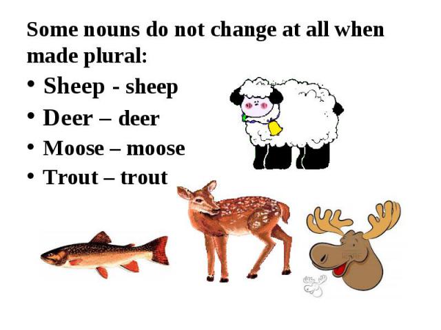 Sheep - sheep Sheep - sheep Deer – deer Moose – moose Trout – trout