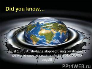 Did you know… If just 1 in 5 Australians stopped using plastic bags, we would sa
