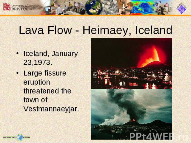 Iceland, January 23,1973. Iceland, January 23,1973. Large fissure eruption threatened the town of Vestmannaeyjar.