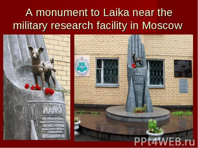 A monument to Laika near the military research facility in Moscow