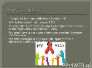 “Acquired Immunodeficiency Syndrome” “Acquired Immunodeficiency Syndrome” HIV is